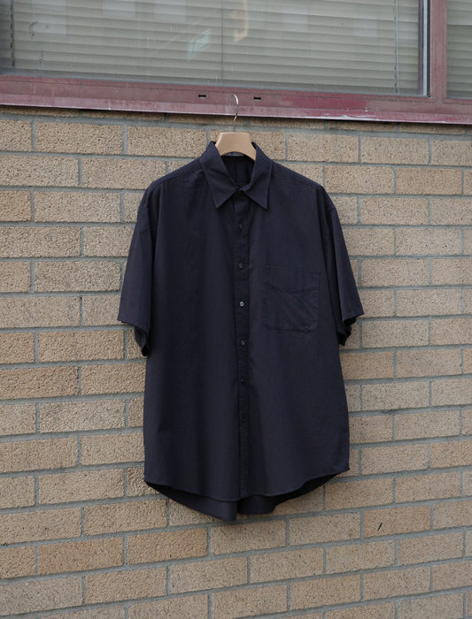 Y Organic Cotton Washer Satin S/S Shirt - Navy