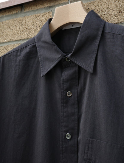 Y Organic Cotton Washer Satin S/S Shirt - Navy