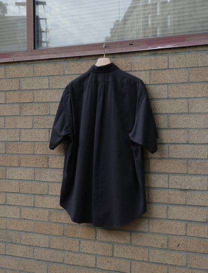 Y Organic Cotton Washer Satin S/S Shirt - Navy