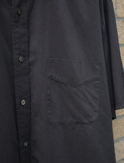 Y Organic Cotton Washer Satin S/S Shirt - Navy
