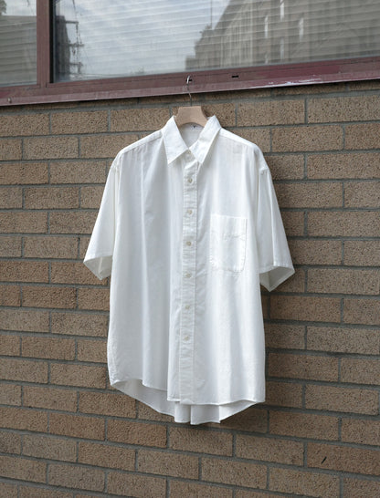 Y Organic Cotton Washer Satin S/S Shirt - White