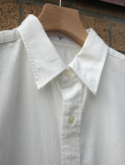 Y Organic Cotton Washer Satin S/S Shirt - White