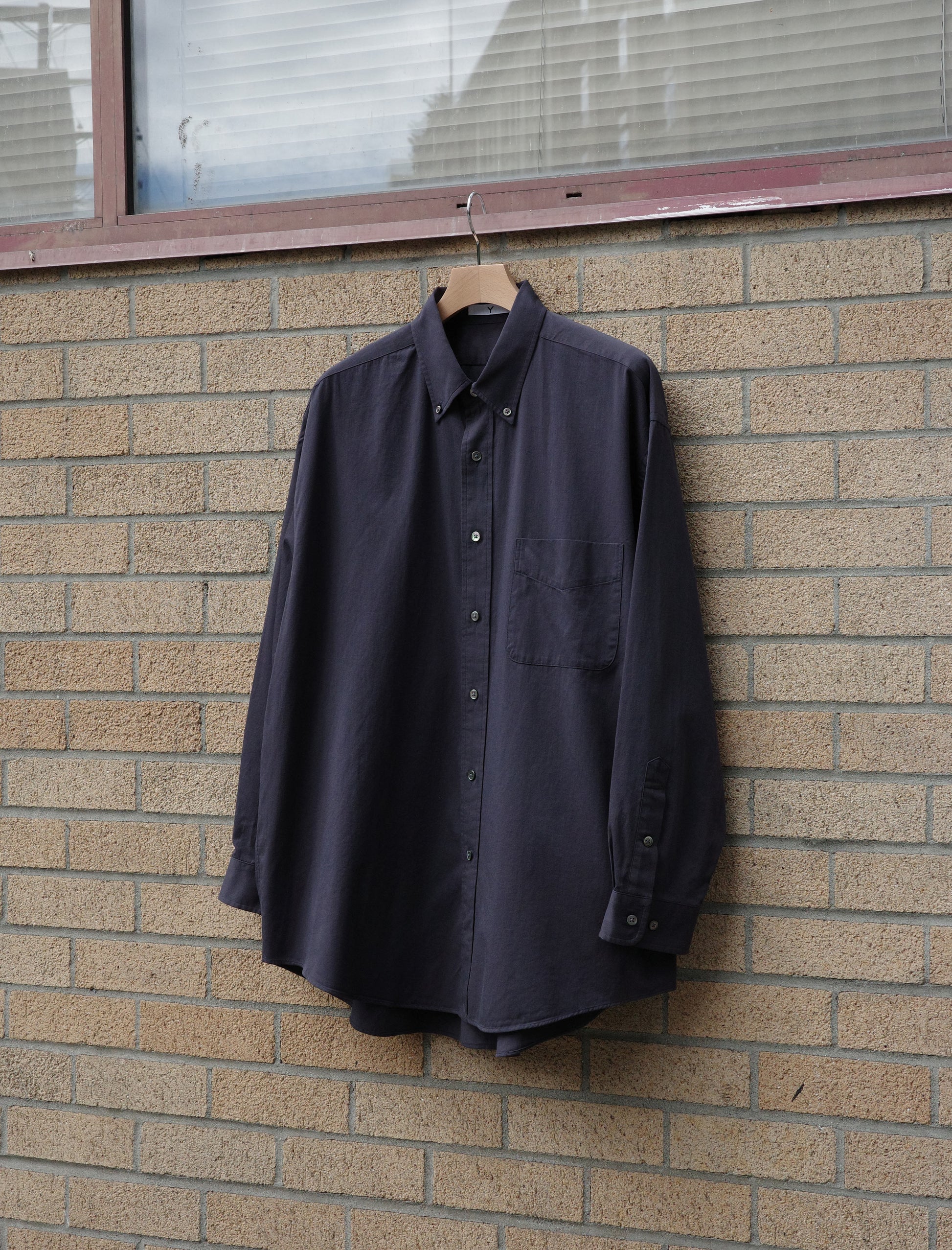 Y Organic Cotton Washer Satin Shirt - Navy