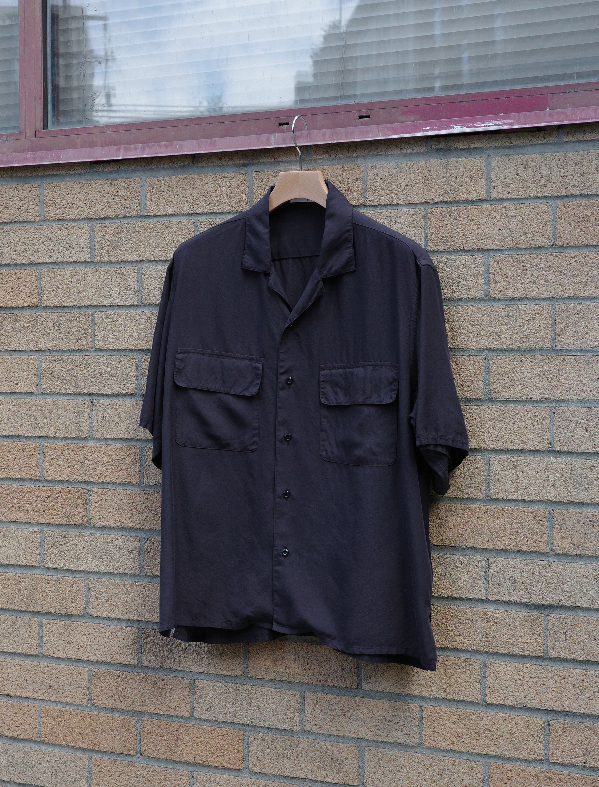 Y Tencel Poplin Open Collar S/S Shirt - Navy