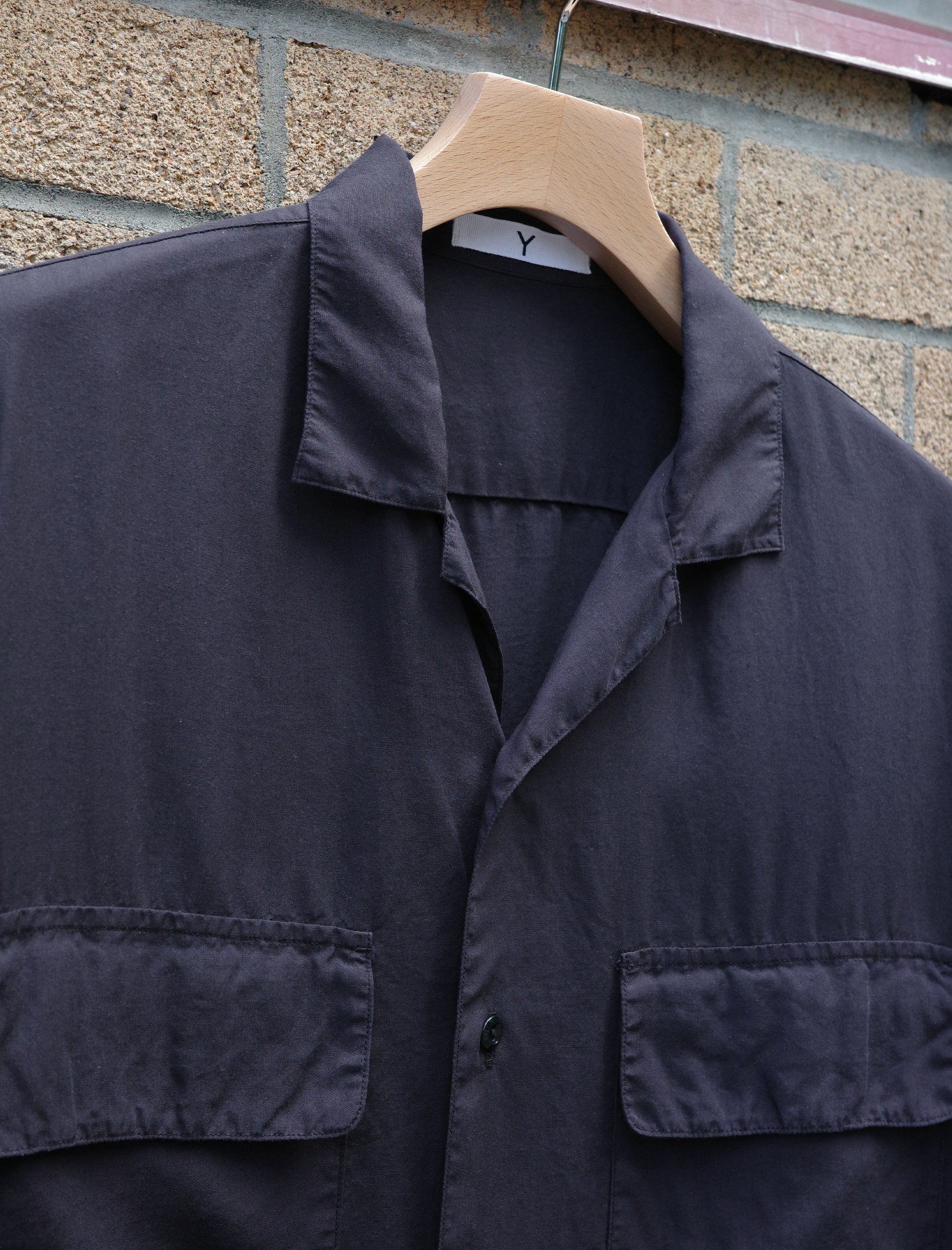 Y Tencel Poplin Open Collar S/S Shirt - Navy