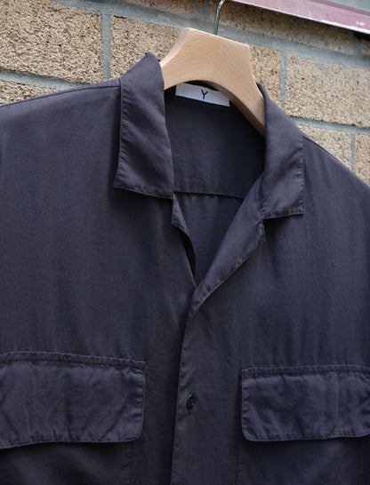 Y Tencel Poplin Open Collar S/S Shirt - Navy