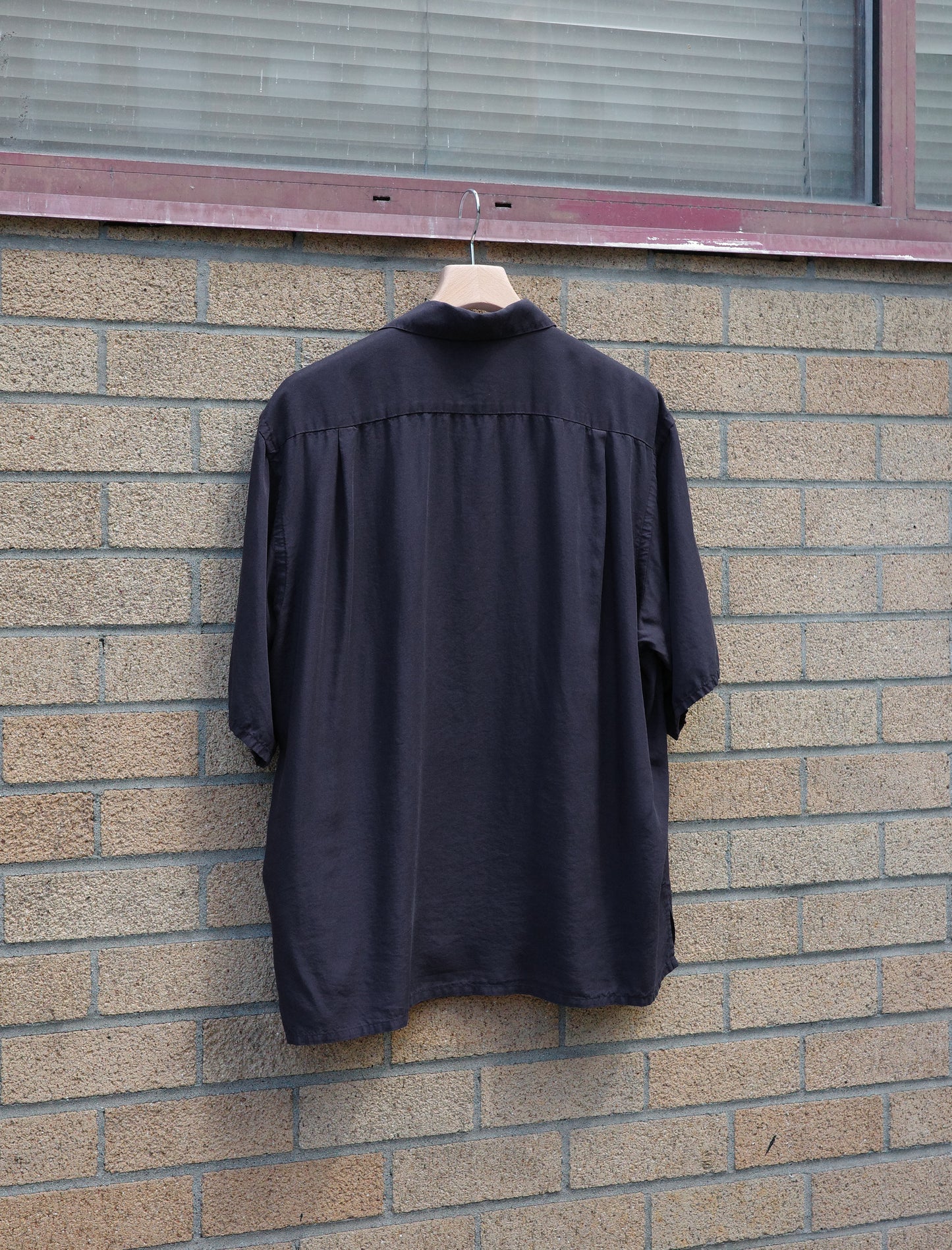 Y Tencel Poplin Open Collar S/S Shirt - Navy