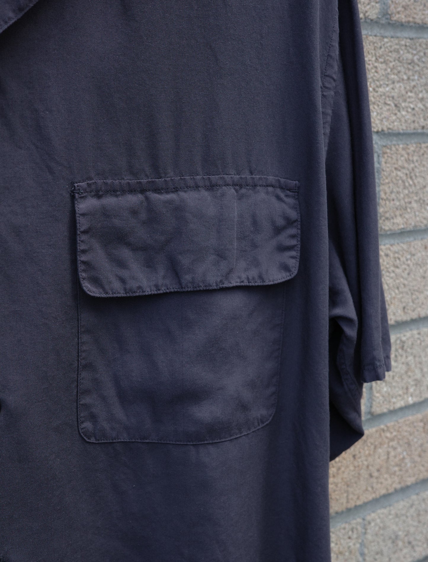 Y Tencel Poplin Open Collar S/S Shirt - Navy