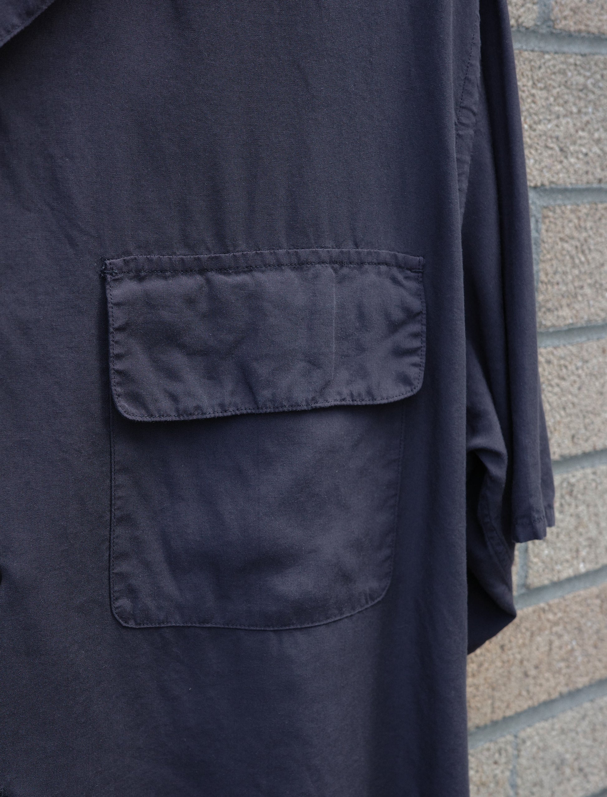 Y Tencel Poplin Open Collar S/S Shirt - Navy
