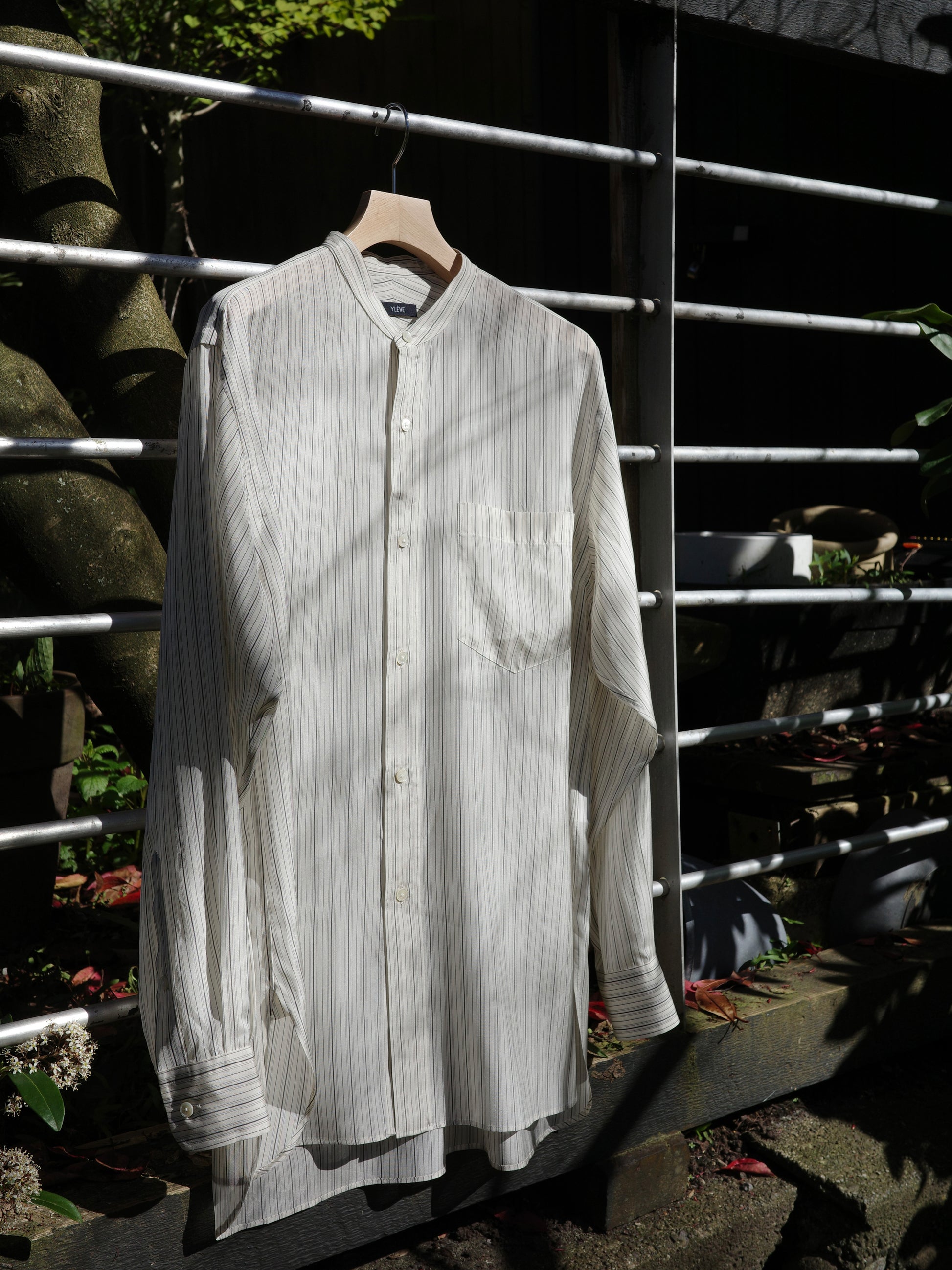 YLEVE Acetate Cupra Stand Collar Shirt - Stripe