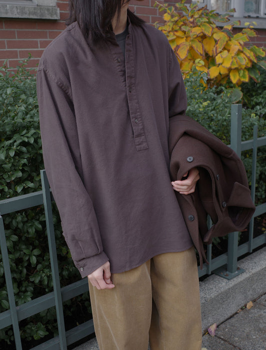 YLEVE Brushed Cotton Viyella Garment Dyed Shirt Brown front