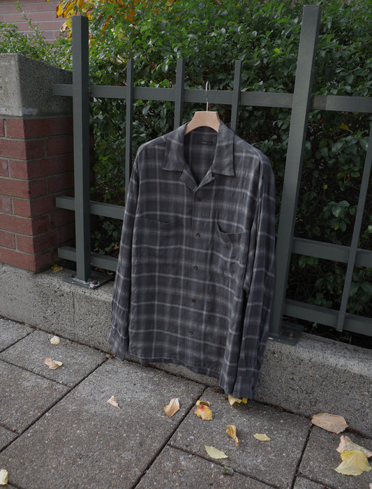 YLEVE Brushed Rayon Check Open Collar Shirt Grey Check