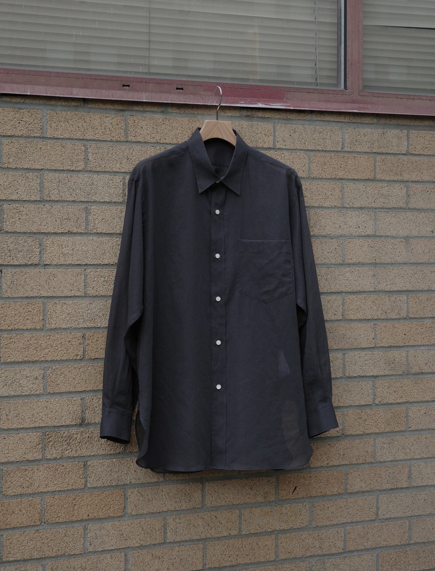 YLEVE Cotton Voile Lawn Long Sleeve Shirt - Charcoal