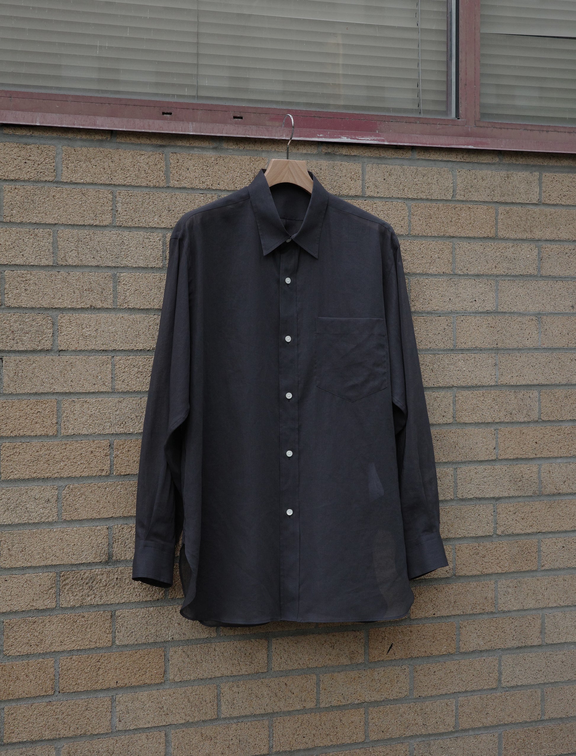 YLEVE Cotton Voile Lawn Long Sleeve Shirt - Charcoal