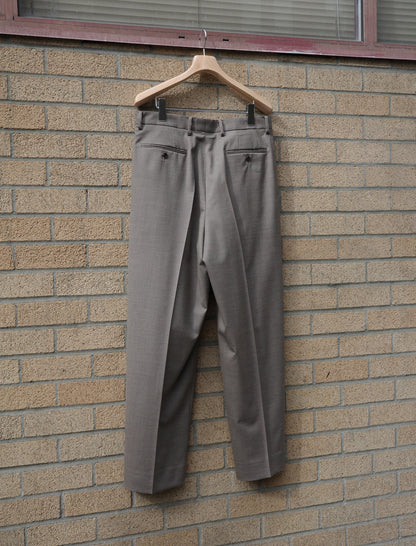 Super 120's Wool Chambray Tuck Trousers - Mocha