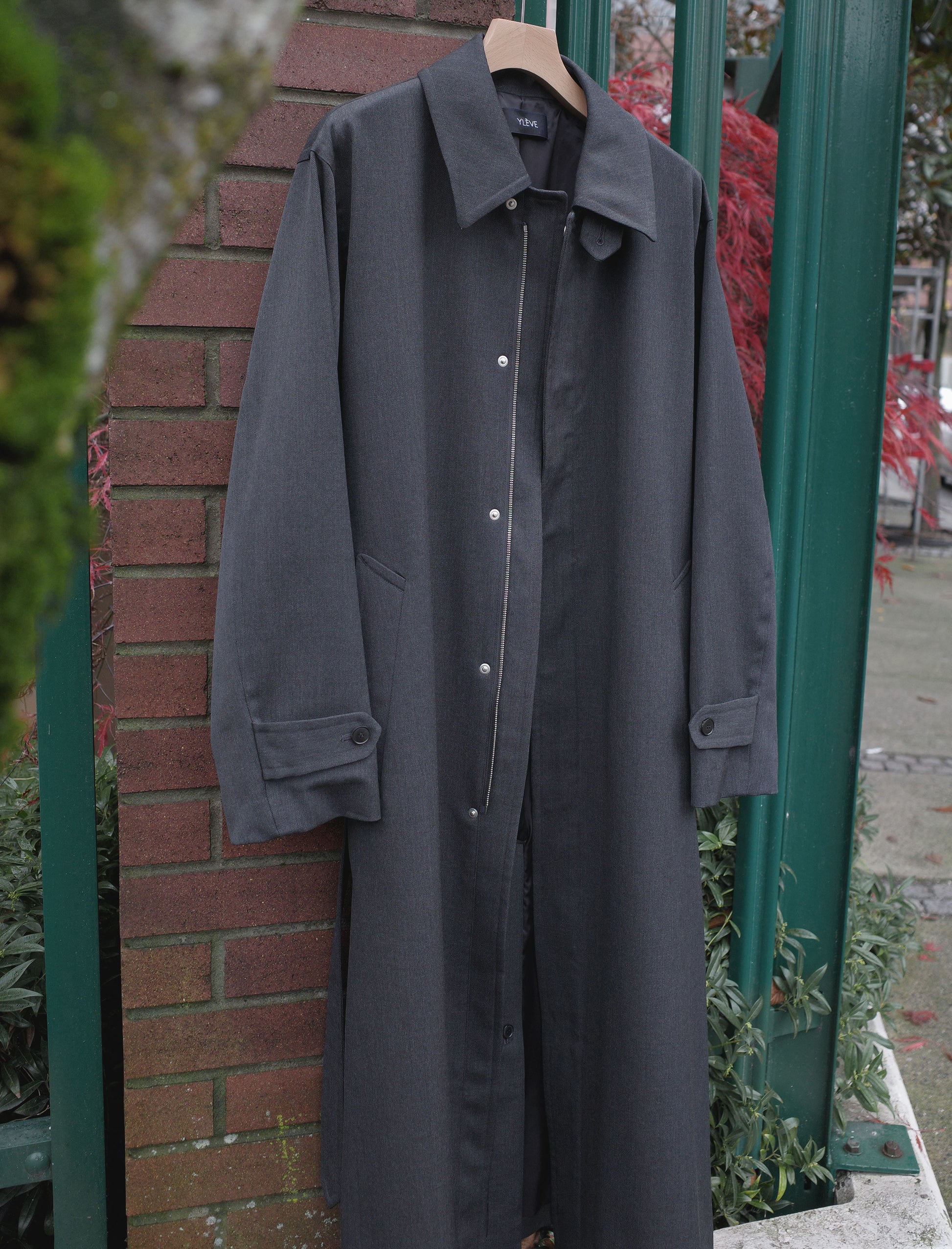 YLEVE Wool Gabardine Zip Coat - Charcoal