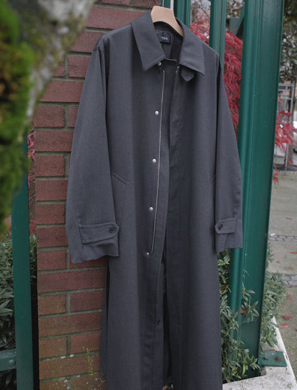 YLEVE Wool Gabardine Zip Coat - Charcoal