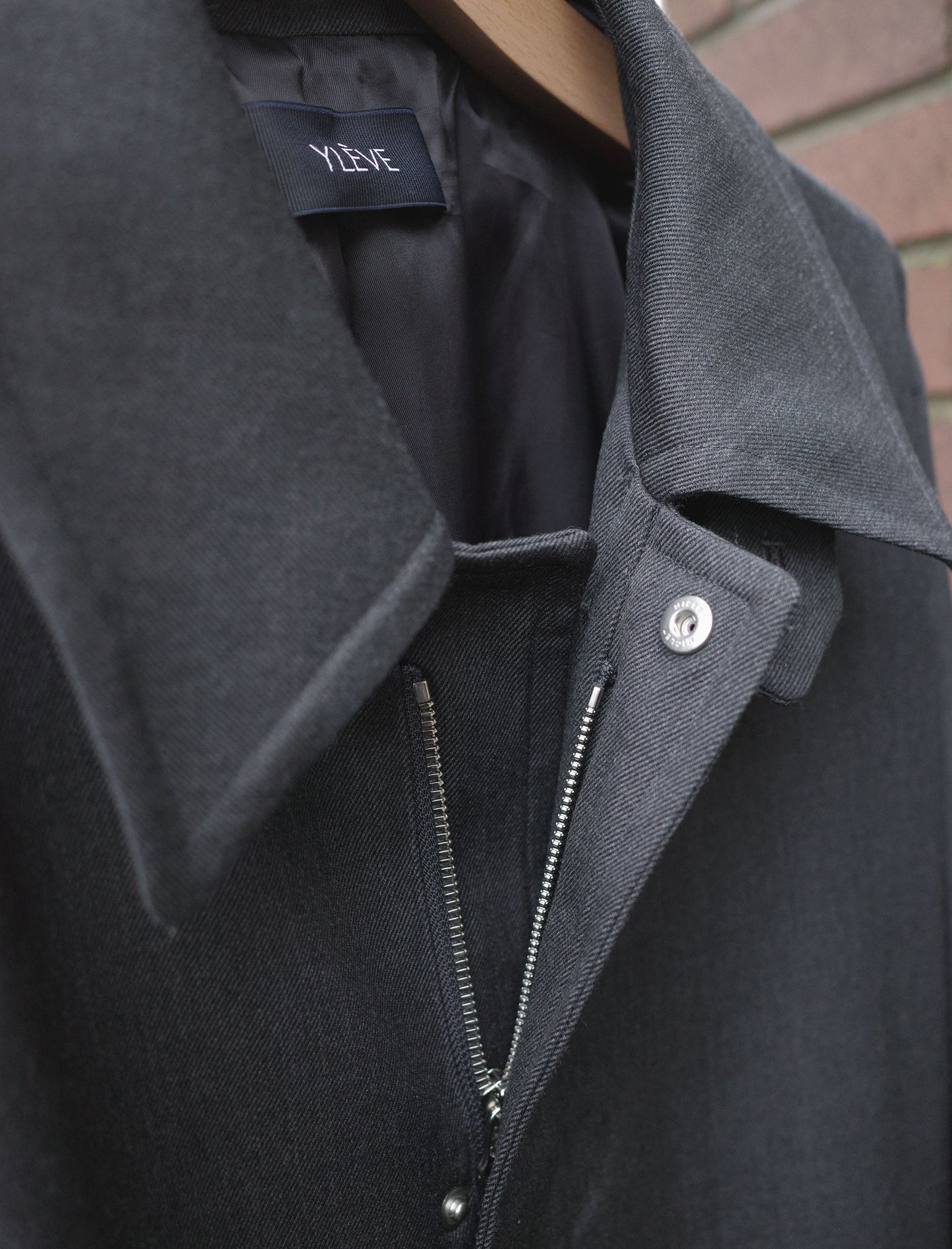 YLEVE Wool Gabardine Zip Coat - Charcoal